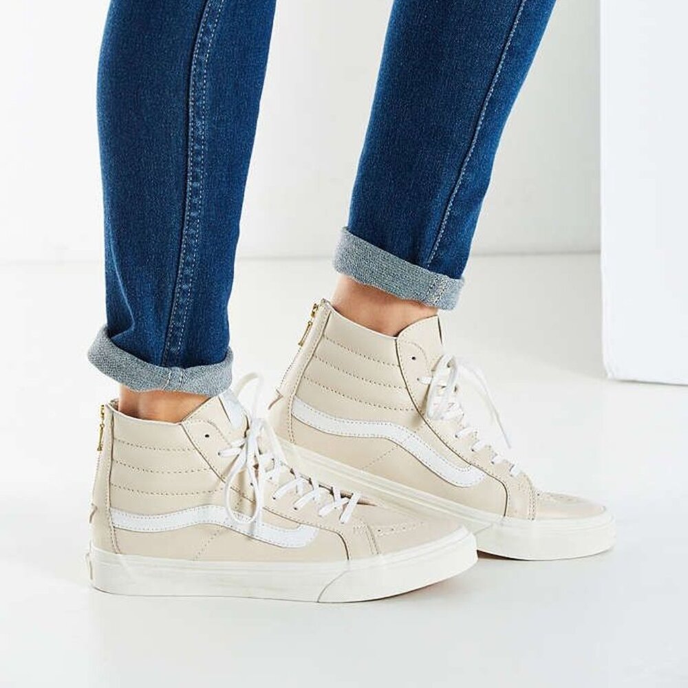 Vans Cream Leather Sk8-Hi Slim Sneaker